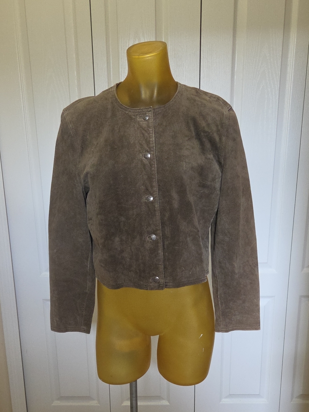 Lord & Taylor Taupe Suede Snap-Front Leather Jacket
